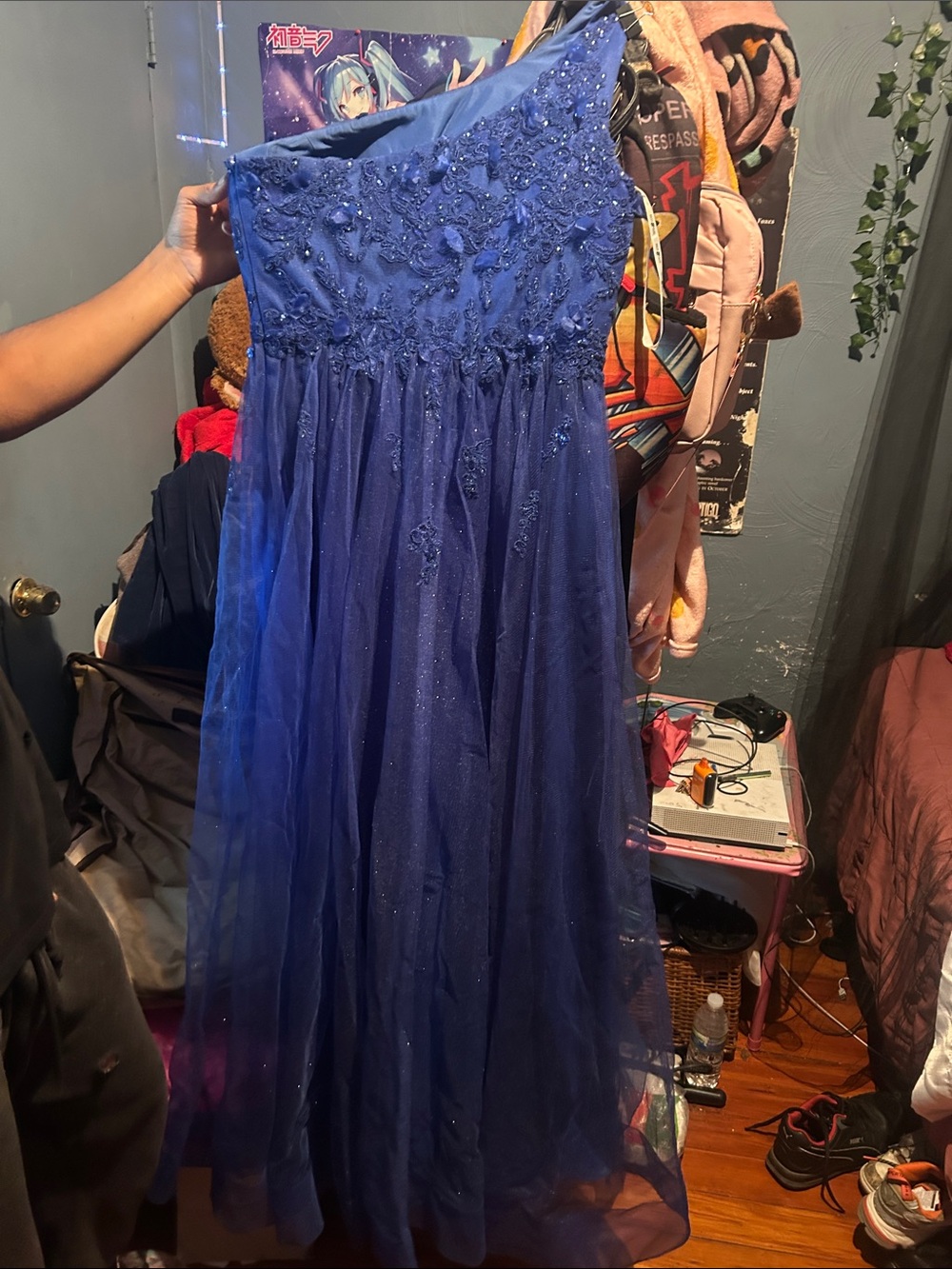 Strapless Royal Blue Prom Dress with Beaded Bodice